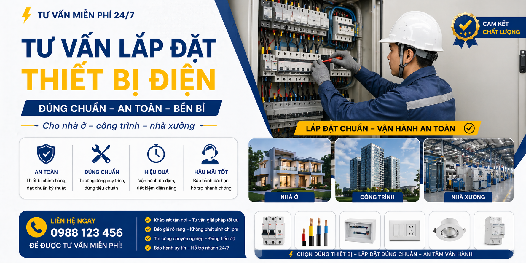 Banner CTA tư vấn lắp đặt thiết bị điện đúng chuẩn cho nhà ở, công trình và nhà xưởng