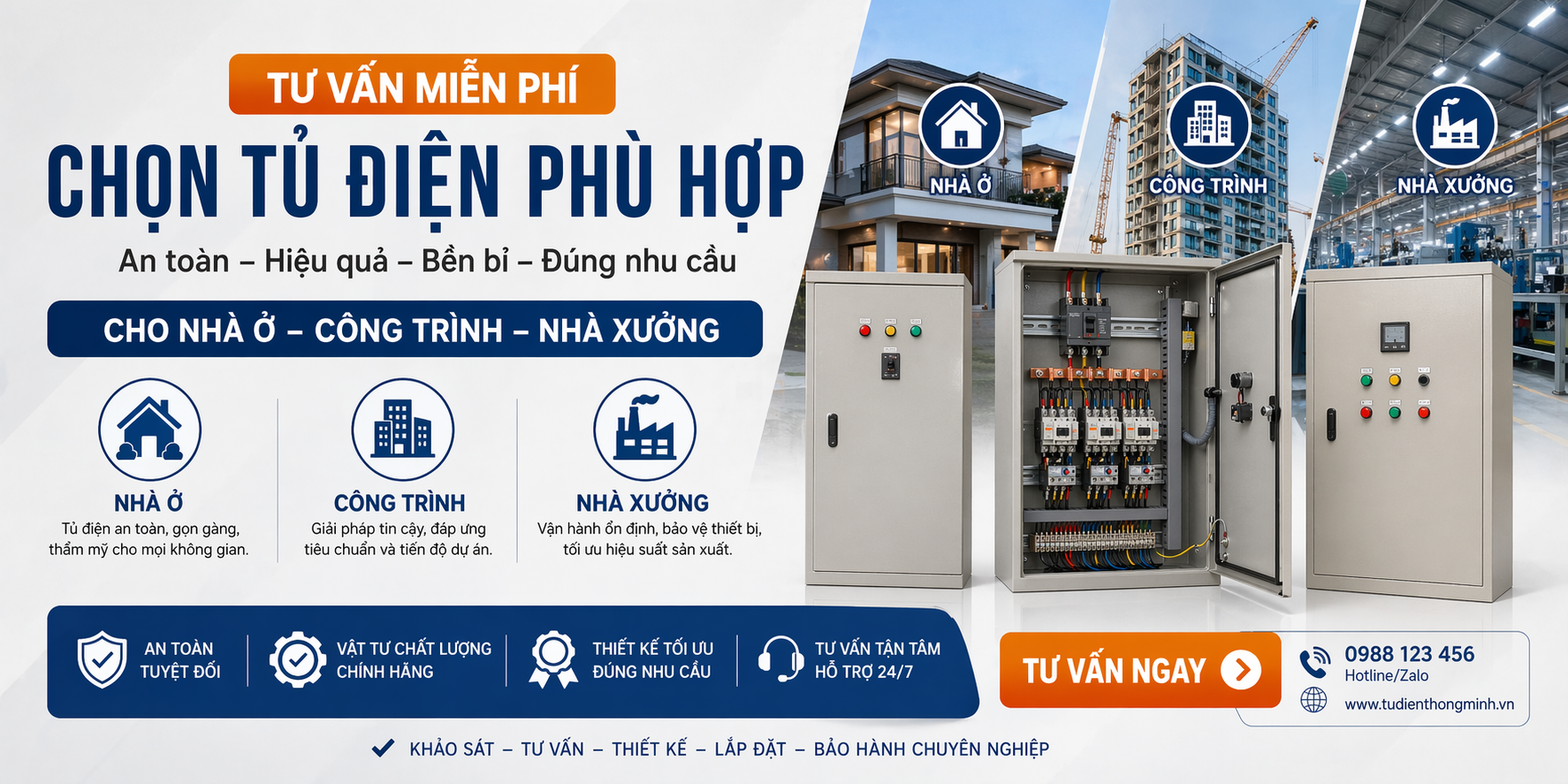 Banner CTA tư vấn chọn tủ điện phù hợp cho nhà ở, công trình và nhà xưởng