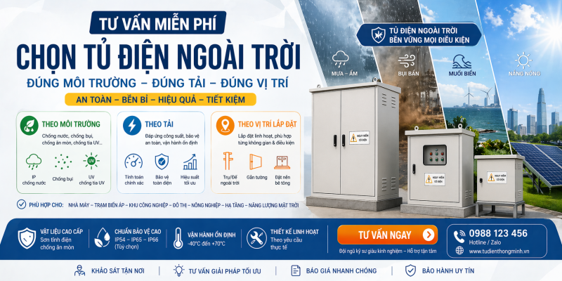 Banner CTA tư vấn chọn tủ điện ngoài trời theo môi trường, tải và vị trí lắp đặt